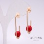 Xuping Earrings with Red Majorca Bead 34x8mm Gold Plated
