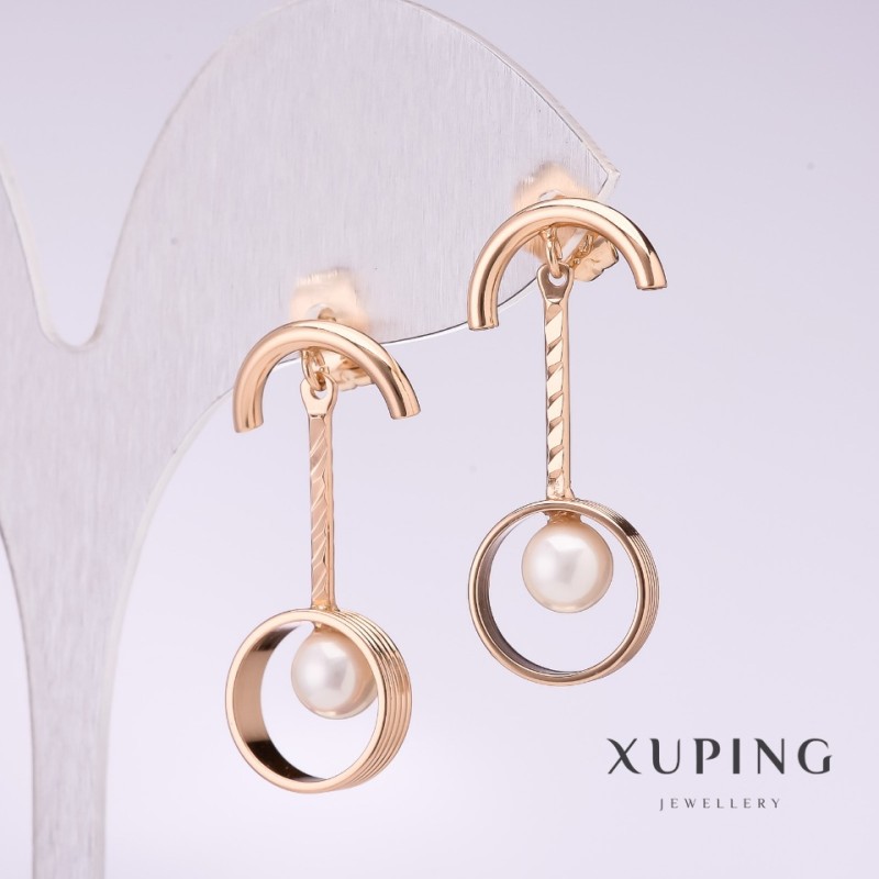Xuping Earrings with White Majorca Bead 30x5mm Gold Plated