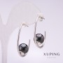 Xuping Hook Earrings with Black Majorca Bead 33x10mm Rhodium