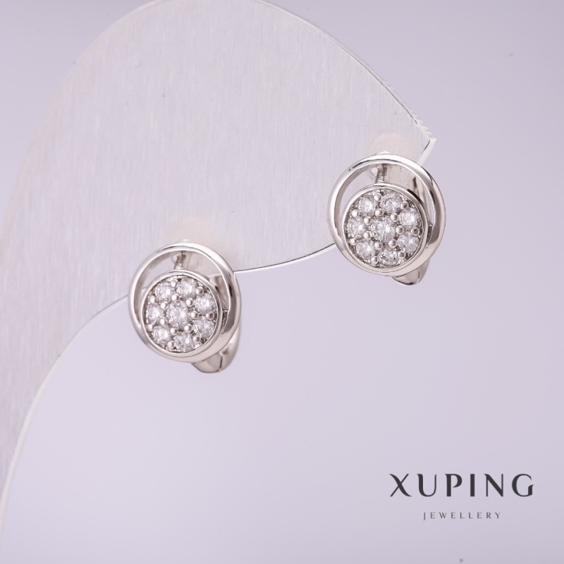 Xuping Earrings with White Rhinestones 10x12mm Rhodium