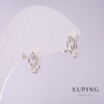 Xuping Bow Earrings with White Rhinestones 11x9mm Rhodium