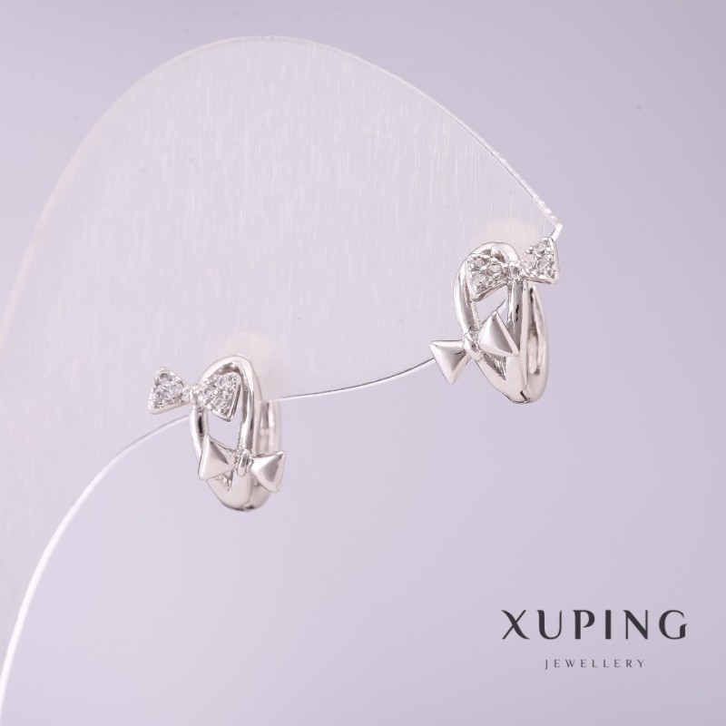 Xuping Bow Earrings with White Rhinestones 11x9mm Rhodium