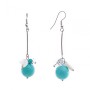 Drop Earrings with Pressed Turquoise and Colored Beads on Wire, Silver-Tone Metal, 55mm