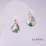 Xuping Earrings with Green Stones 17x10mm Rhodium