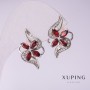 Xuping Earrings with Red Stones 10x24mm Rhodium