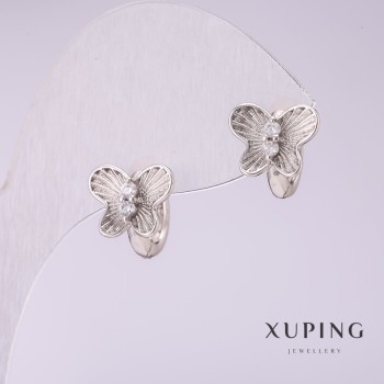 Xuping Butterfly Earrings with White Rhinestones 10x10mm Rhodium