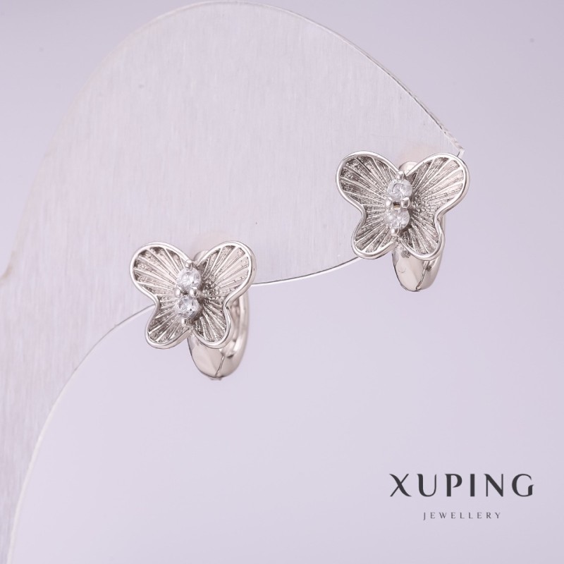 Xuping Butterfly Earrings with White Rhinestones 10x10mm Rhodium