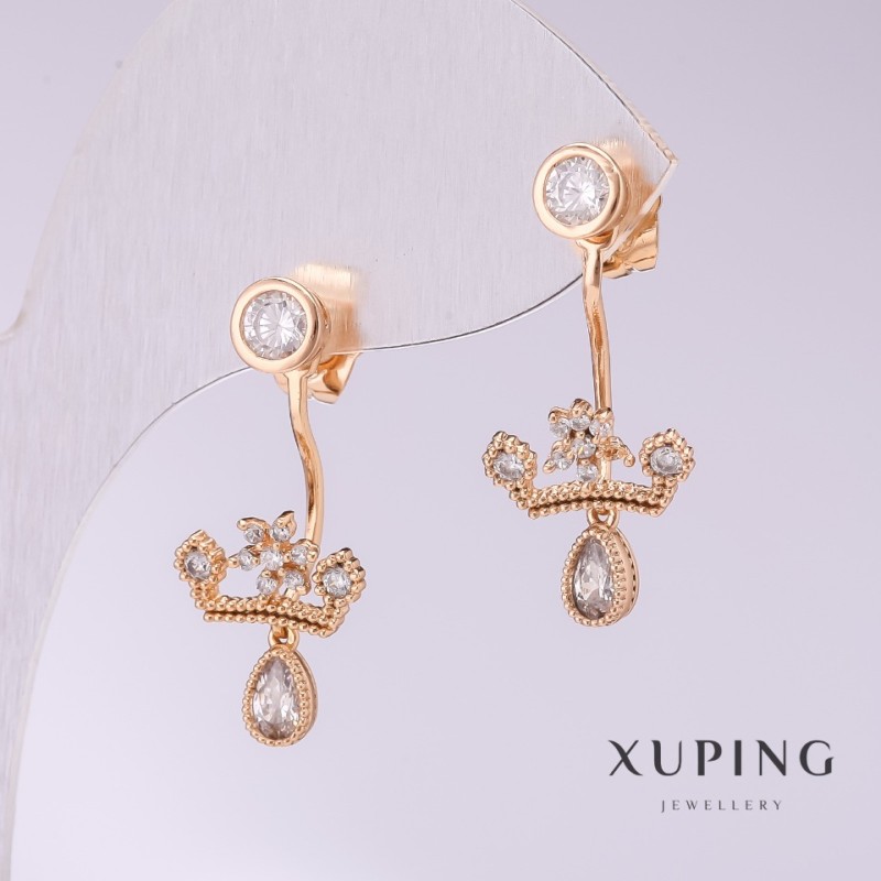 Xuping Crown Earrings with White Rhinestones 28x12mm Gold Plated