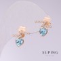 Xuping Stud Earrings with Blue Heart Stones 12x11mm Gold Plated