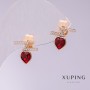 Xuping Stud Earrings with Red Heart Stones 12x11mm Gold Plated