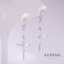 Xuping Flowers with White Stones Earrings 40x13mm Rhodium