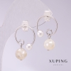 Xuping Ring Earrings with Mother-of-Pearl Beads 17x23mm Rhodium