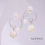 Xuping Ring Earrings with Mother-of-Pearl Beads 17x23mm Rhodium