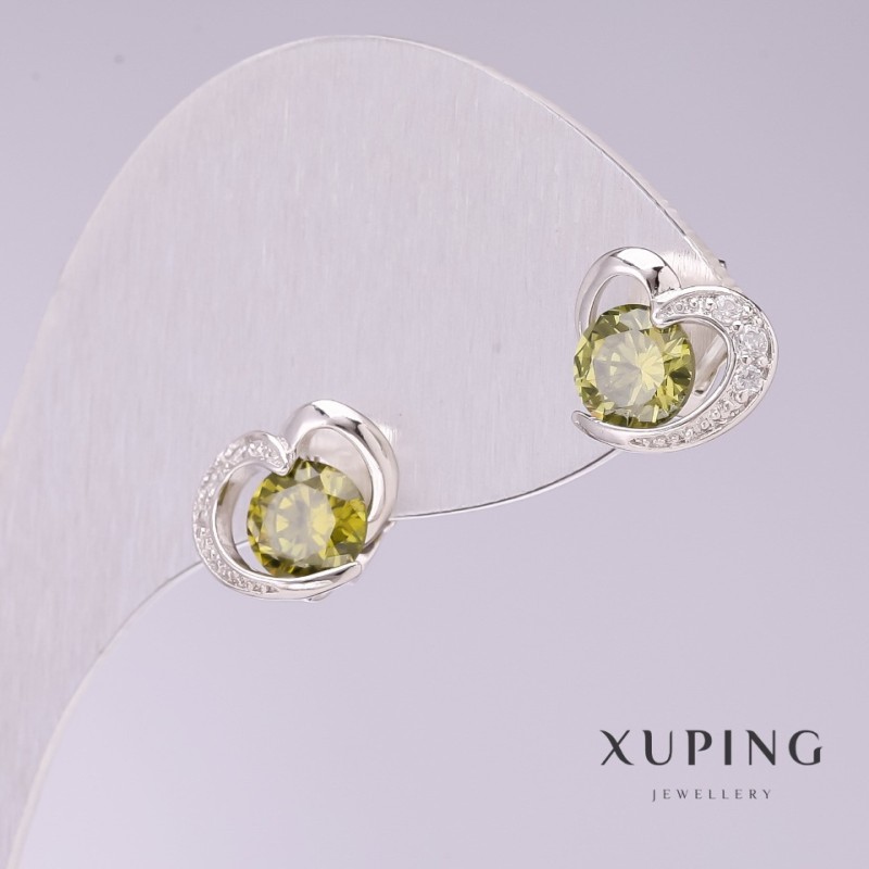 Xuping Heart Earrings with Green Stones 9x11mm Rhodium
