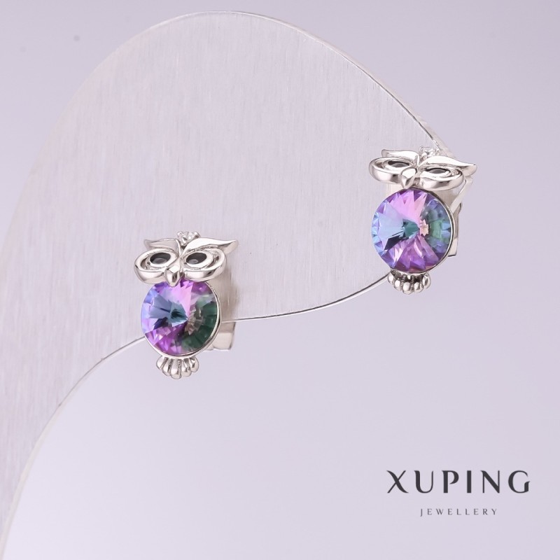 Xuping Owl Earrings with Pink Stones 11x7mm Rhodium