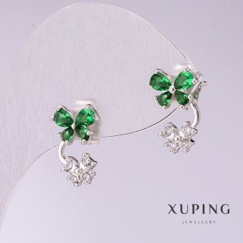 Xuping Butterfly Earrings with Green Stones 15x9mm Rhodium