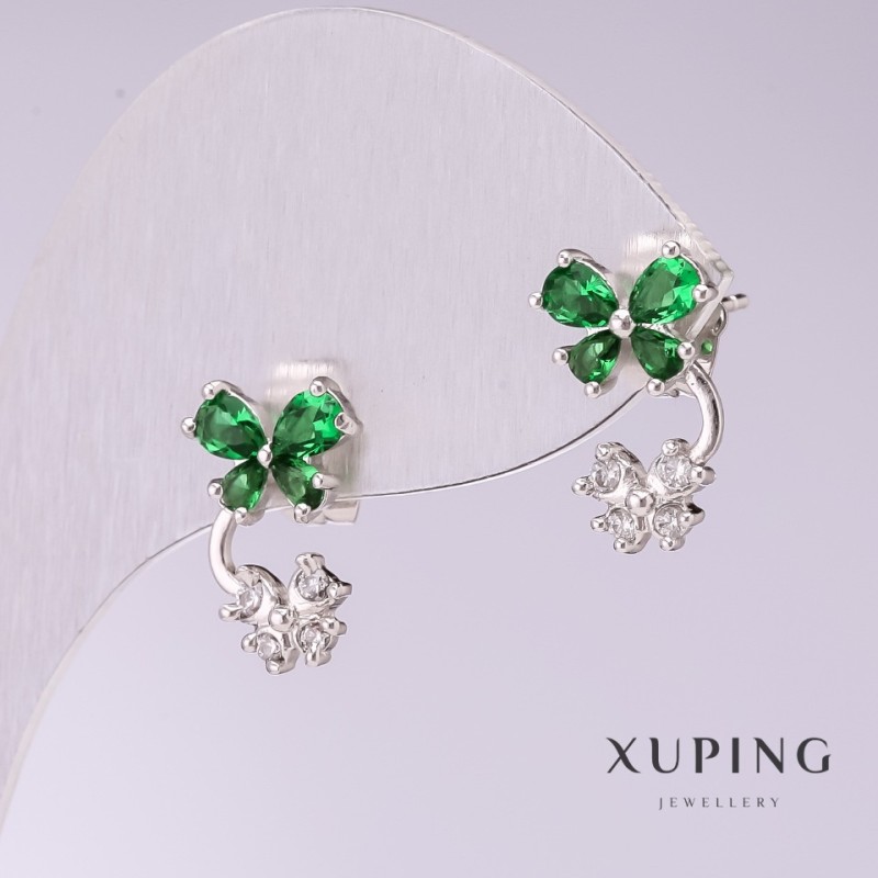 Xuping Butterfly Earrings with Green Stones 15x9mm Rhodium