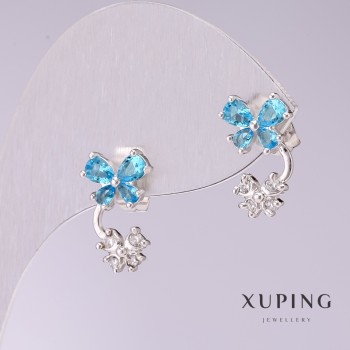 Xuping Butterfly Earrings with Light Blue Stones 15x9mm Rhodium