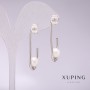 Xuping Earrings with White Majorca Pearls 33x8mm Rhodium