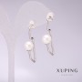 Xuping Earrings with White Majorca Pearls 34x8mm Rhodium