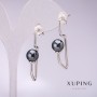 Xuping Earrings with Black Majorca Pearls 34x8mm Rhodium