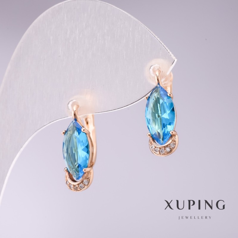 Xuping Earrings with Blue Stones 18x6mm Gold Plated