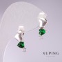 Xuping Heart Garland Earrings with Green Stones 17x7mm Rhodium
