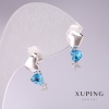 Xuping Heart Garland Earrings with Blue Stones 17x7mm Rhodium