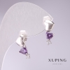 Xuping Heart Garland Earrings with Lilac Stones 17x7mm Rhodium