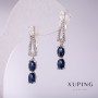Xuping Earrings with Blue Stones 33x5mm Rhodium