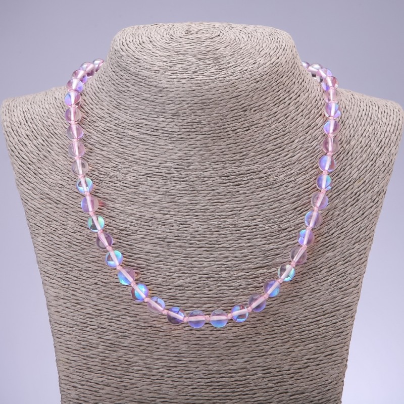 Pink Opal Glass Necklace, Diameter 8mm, Length 48cm