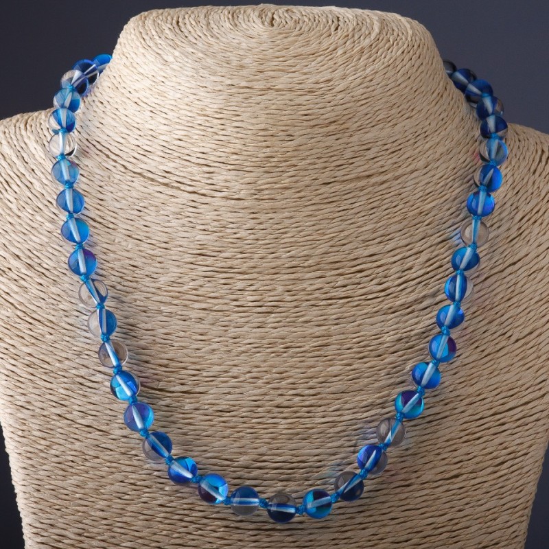 Necklace "Opal Glass" Blue, 8mm diameter