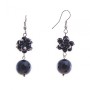Drop Earrings with Small and Large Black Agate, Silver-Tone Metal, 40mm