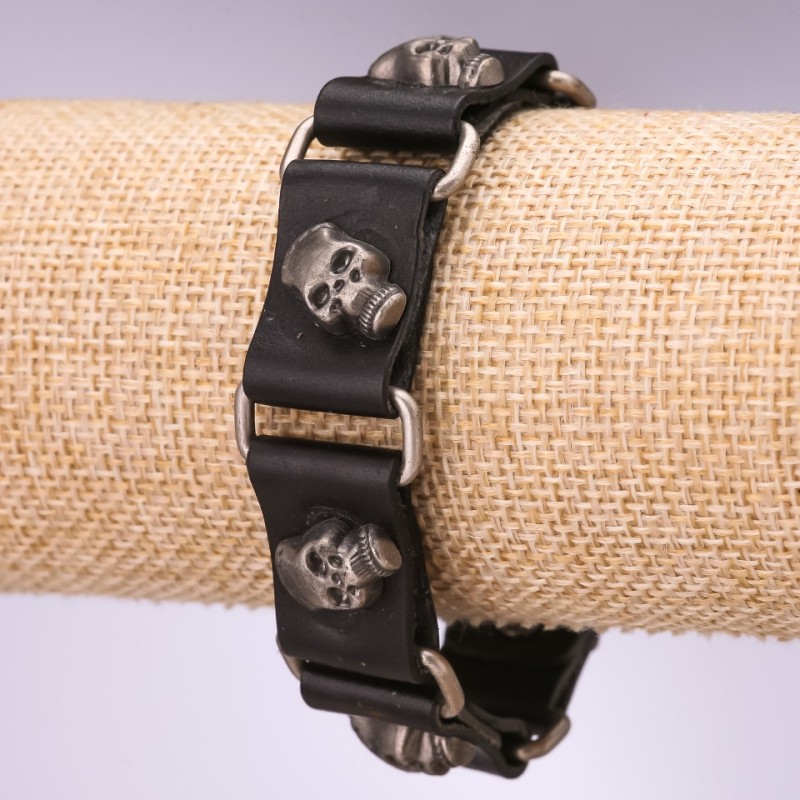 Men's Eco-Leather Bracelet Skull Link Strap, Length 20-23cm, Thickness 20mm