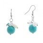Drop Earrings with Small Colored Beads and Large Pressed Turquoise, Silver-Tone Metal, 40mm