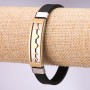 Men's Rubber Bracelet with Heart Plate, 20cm Length, 10mm Thickness, Gold-Plated and Rhodium Color