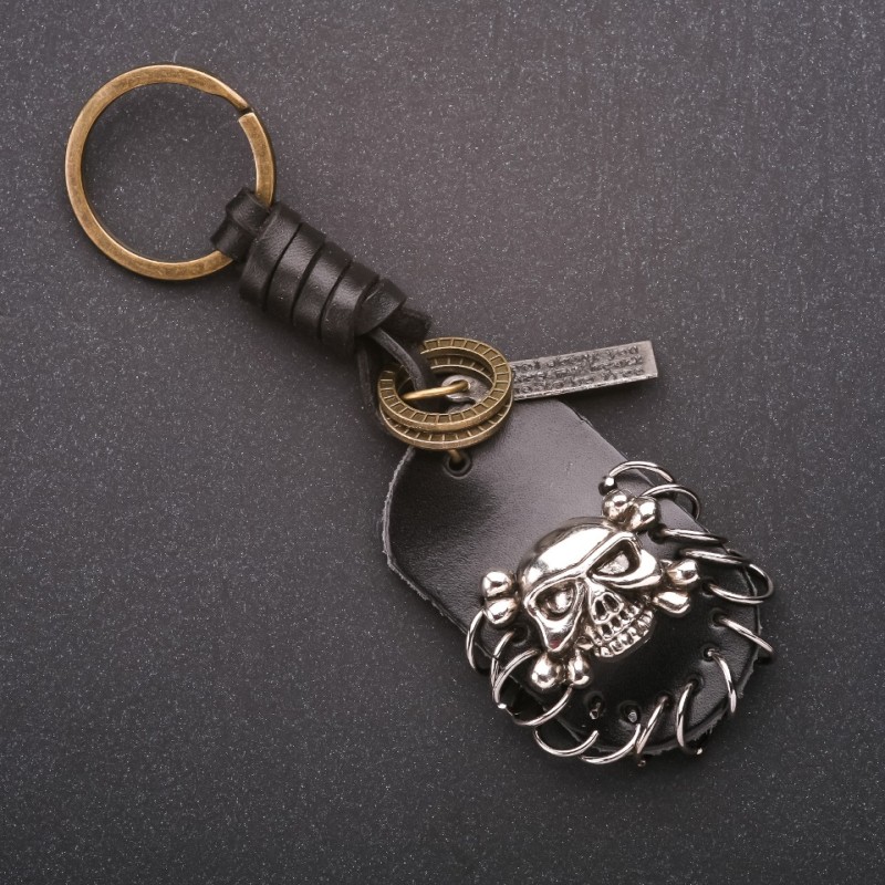 Men's Eco-Leather Skull Keychain, 12cm Length