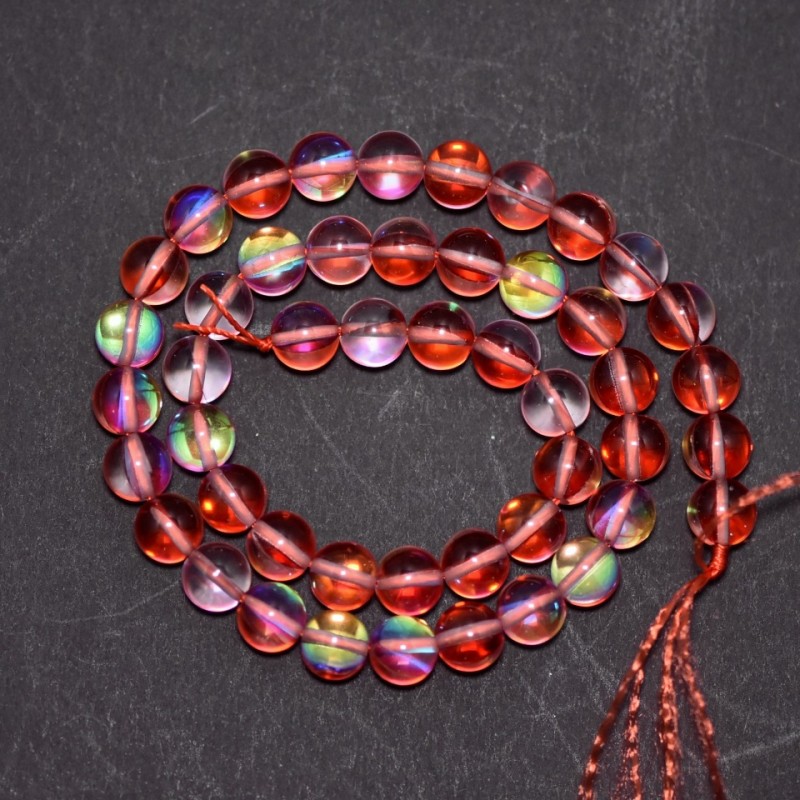 Opal Glass Beads Red Smooth Round Strand, diameter 8mm, length 38cm (+/-)