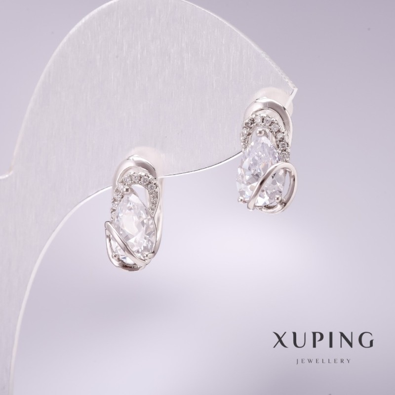 Xuping Earrings with White Stones 14x8mm, Rhodium