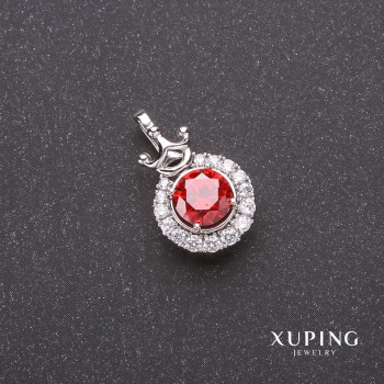 Xuping Crown Pendant with Red Stone 12x20mm Rhodium