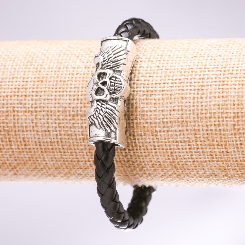 Skull Eco-Leather Braided Bracelet Black, Length 20cm