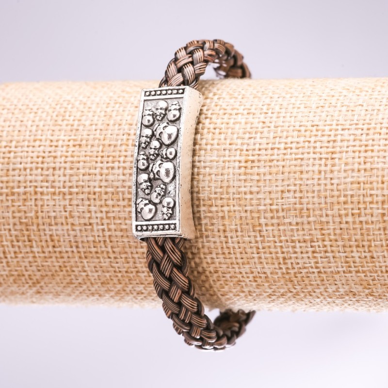 Skulls Braided Bracelet Brown, Length 20cm