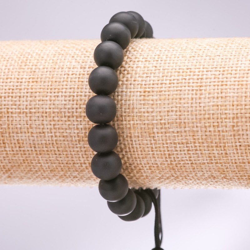 Adjustable Drawstring Shungite (Imitation) Bracelet, Diameter 10mm+