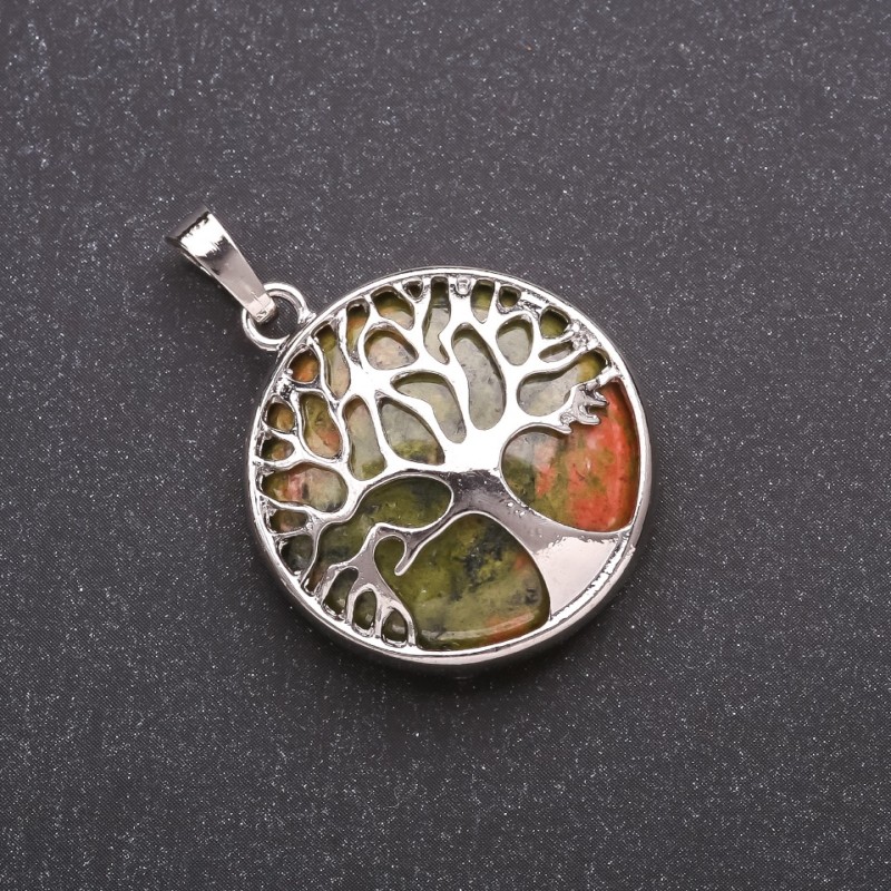 Unakite Heliodor Pendant in a Wooden Setting 27mm Diameter