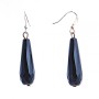 Drop Earrings with Black Faceted Stones, Elongated Shape, Silver-Tone Metal, 50mm