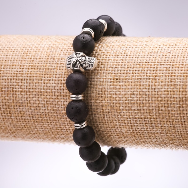 Lava Skull Bracelet, Diameter 10mm, Length 18cm, Elastic