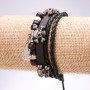 Eco Leather Bracelet Skulls, Adjustable, Length 18-24cm, Black