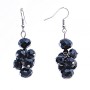 Drop Earrings with Black Faceted Stones, Silver-Tone Metal, 50mm