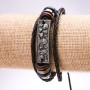 Eco Leather Bracelet Skulls, Adjustable, Length 18-24cm, Black