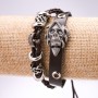 Eco Leather Bracelet Skull, Adjustable, Length 18-24cm, Brown